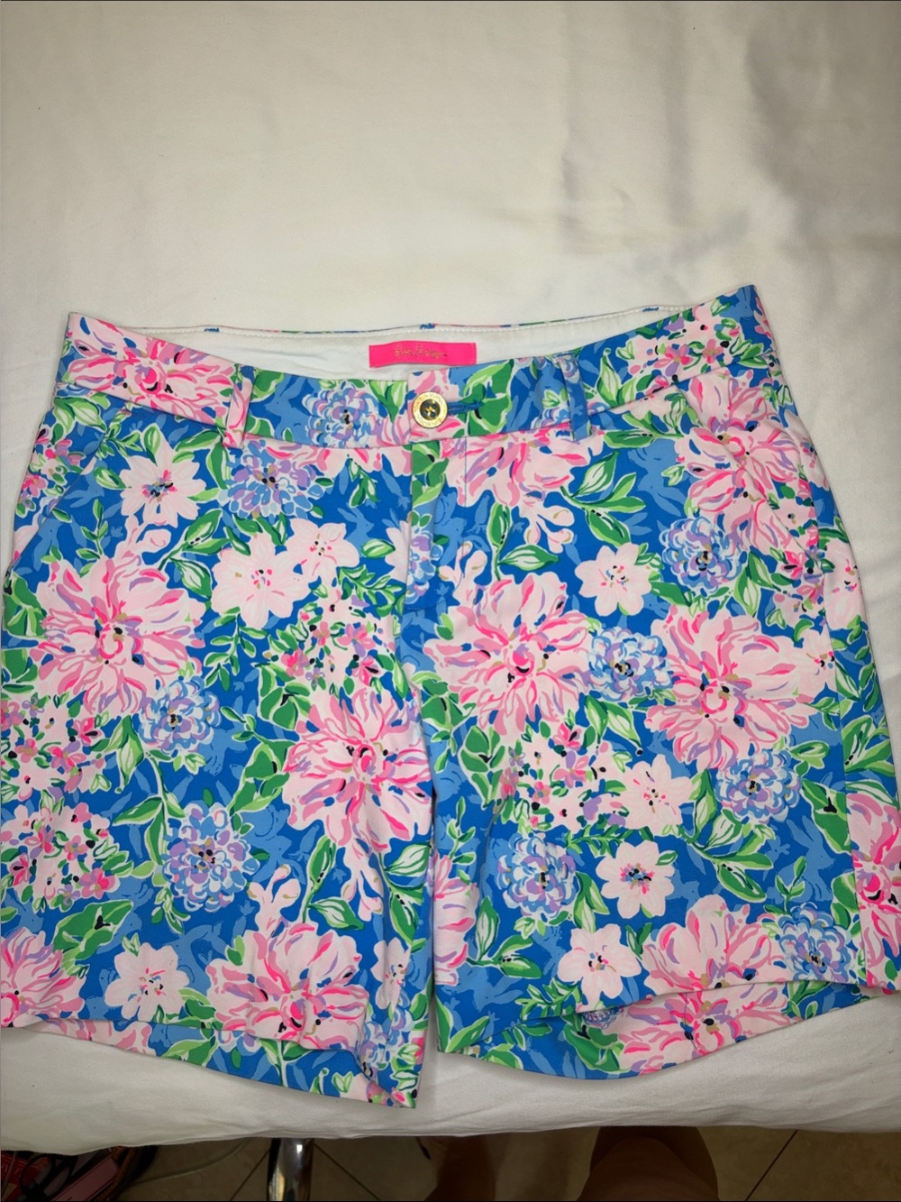 Lilly Pulitzer Blue Floral Shorts with Pink & Green Accents